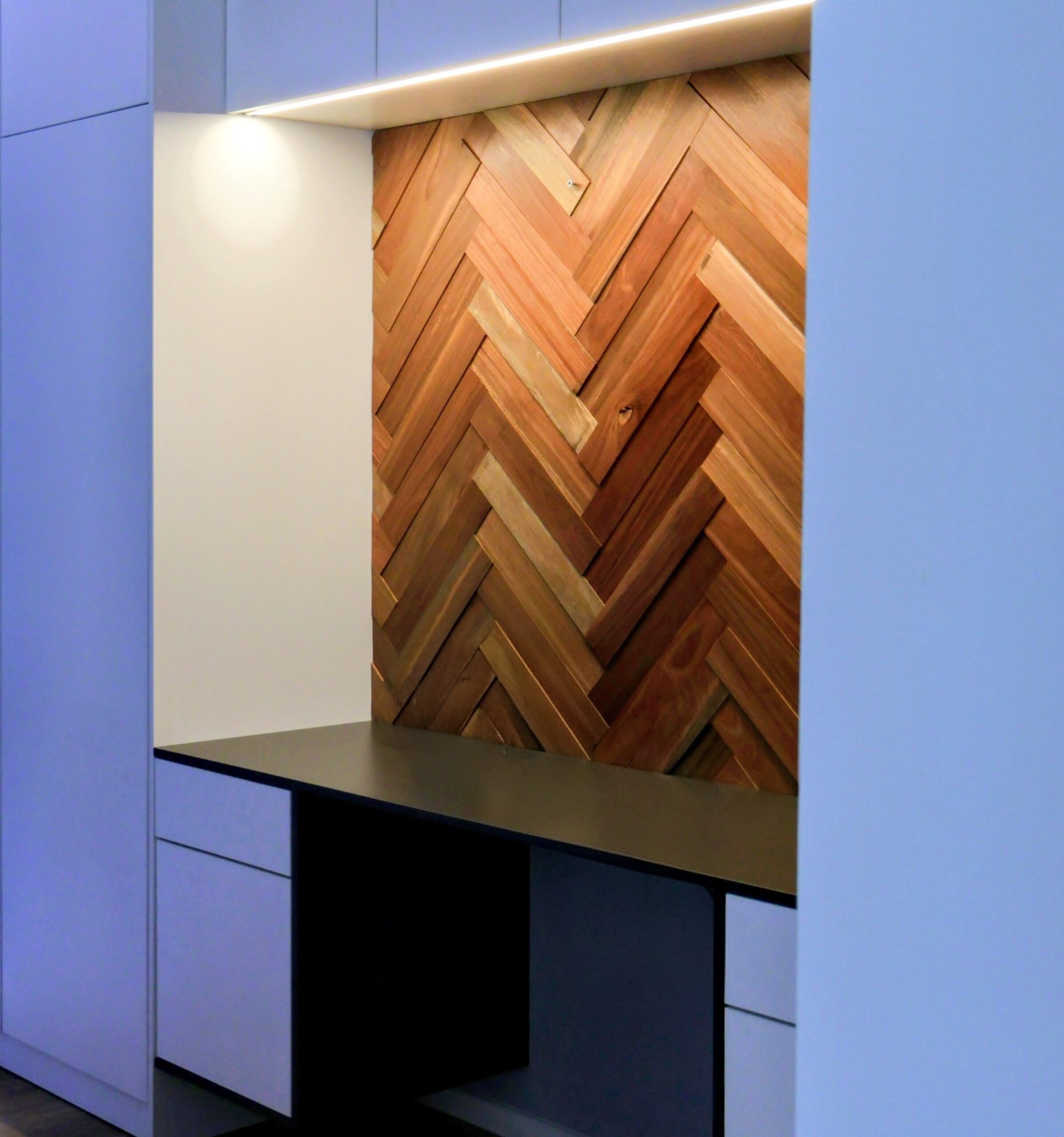 Herringbone timber TV wall design Shellharbour